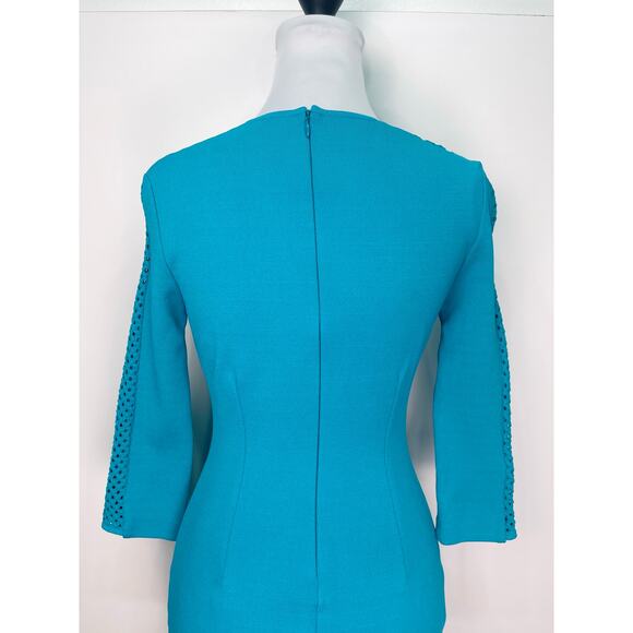 St. John Size 2 Sapphire Knit Bodycon Midi Dress Statement Sleeves NWOT - Picture 5 of 10